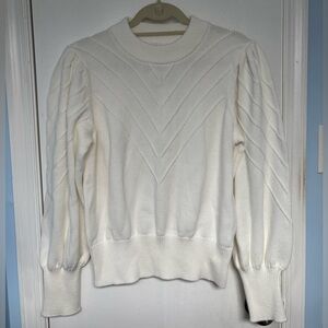 Adyson Parker Cream Chevron-Texture Puff-Sleeve Sweater